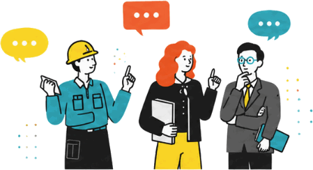 3人がAI活用について相談しあうイラスト