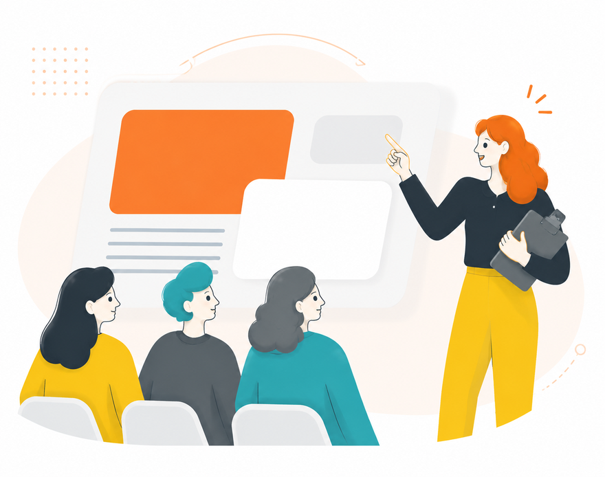 研修で学ぶ人たちのイラスト